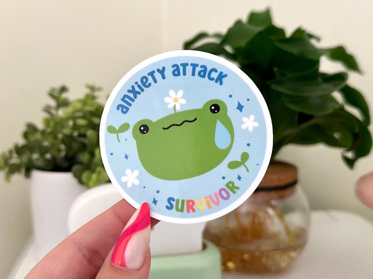 Anxiety Attack Survivor sticker, therapy frog