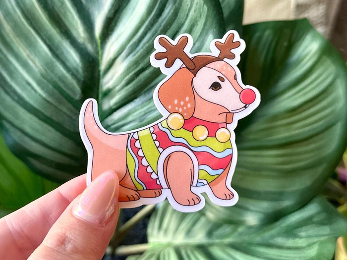 Reindeer Christmas Dog sticker, christmas shows