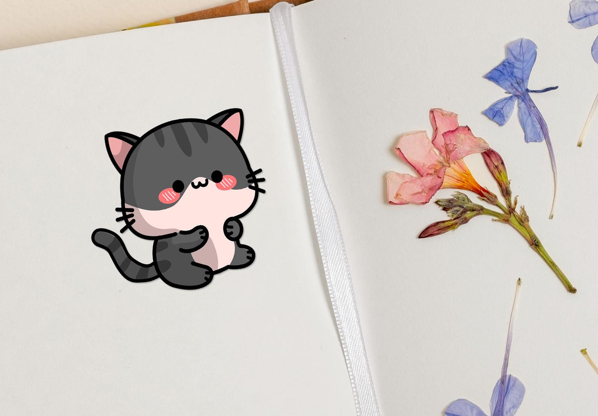 Kawaii Gray Cat Sitting sticker, kawaii cat design – view 4