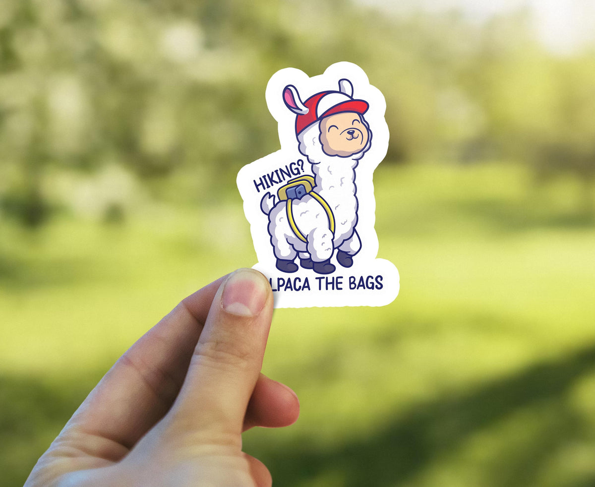 Hiking? Alpaca My Bags sticker, funny pun design – view 4