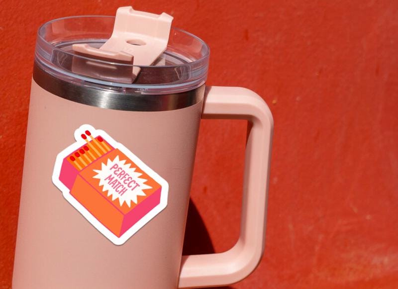 Perfect Match sticker, orange and pink matchbox design – view 4