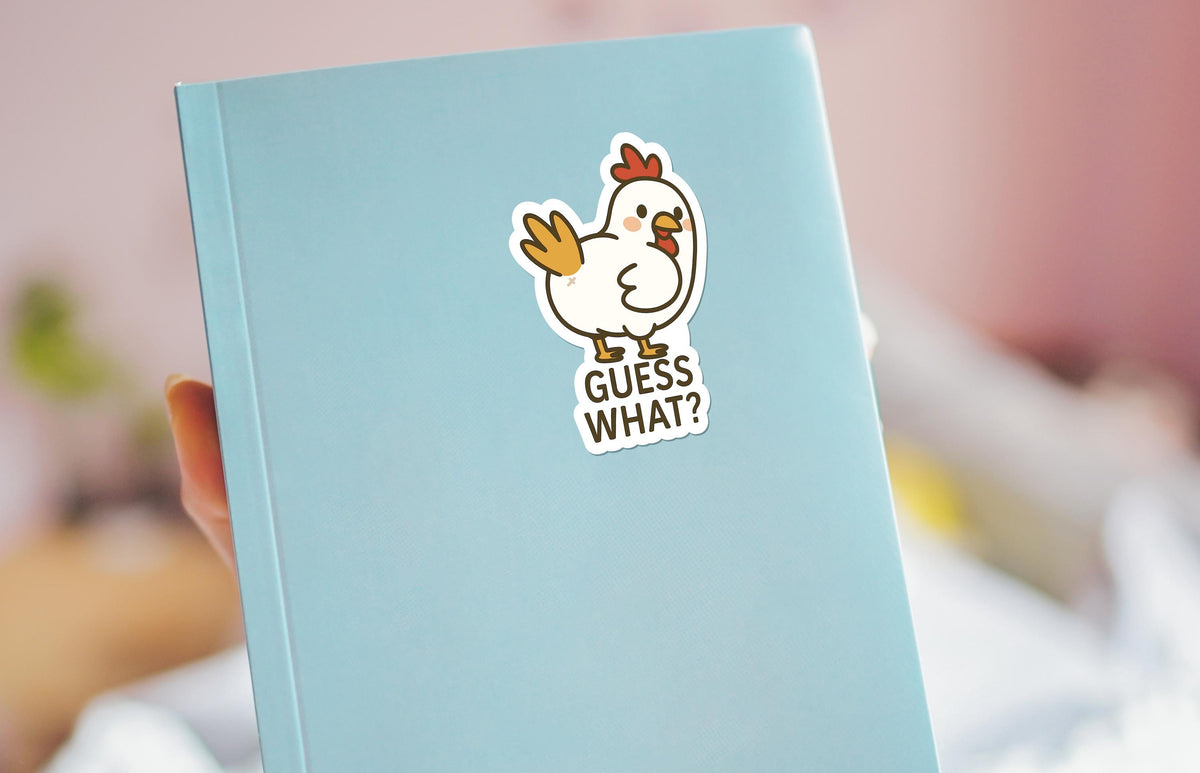 Guess What Chicken sticker, funny animal pun – view 4