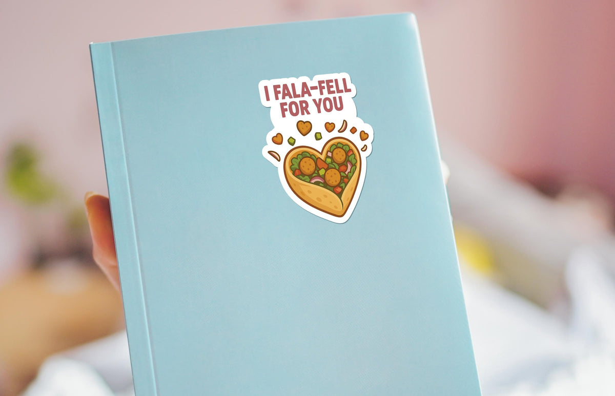 I Falafel Fala-Fell for You sticker, cute falafel food pun – view 4