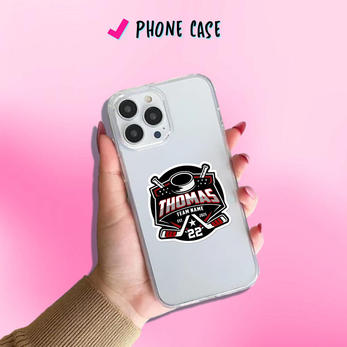 Custom hockey sticker with a name, number and team name – view 7