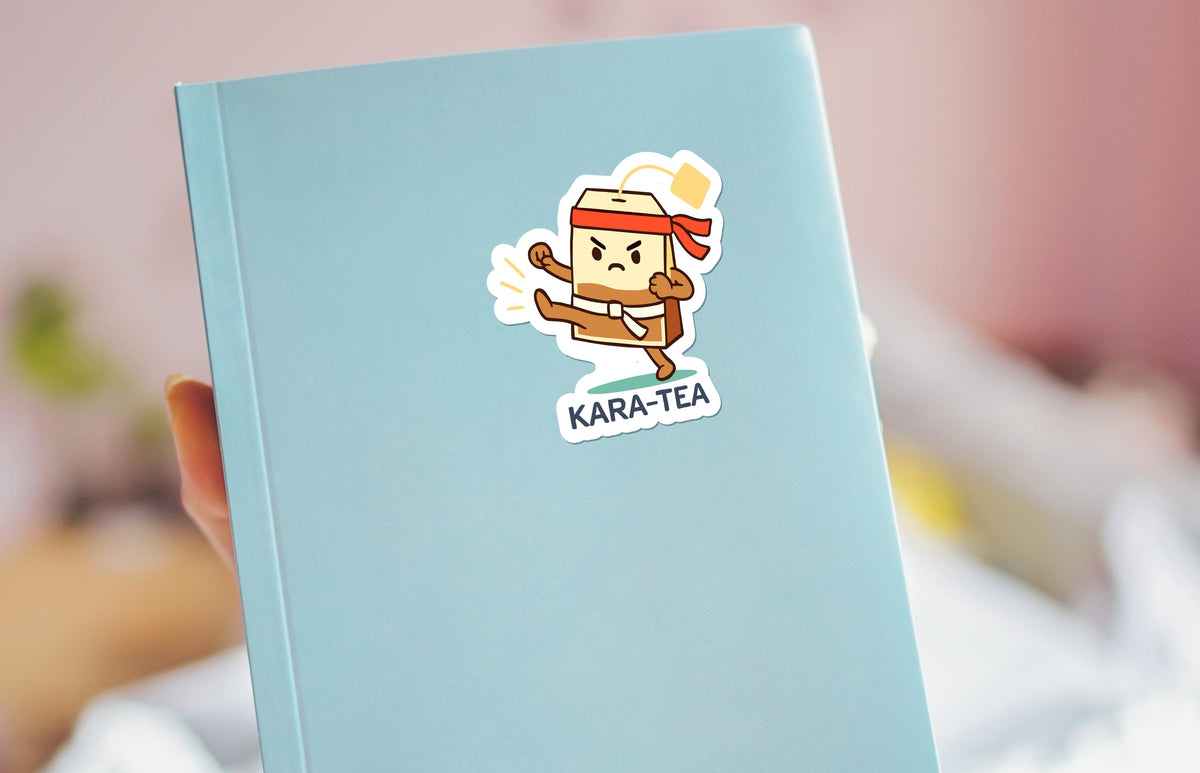Kara-Tea sticker, funny tea pun with karate teabag – view 4
