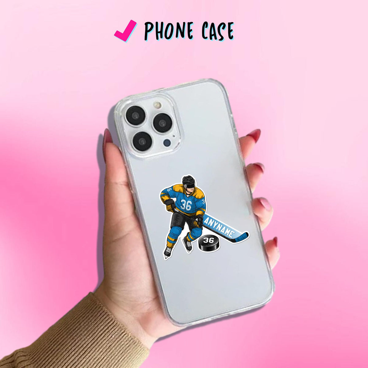 Custom skating hockey player sticker with a name and number – view 7