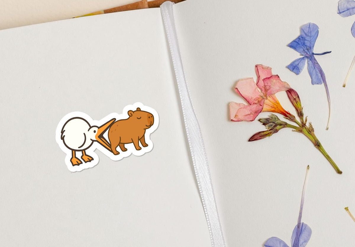 Funny Capybara with Crane: Cute Kawaii Animal for Laptops or Journals sticker – view 4