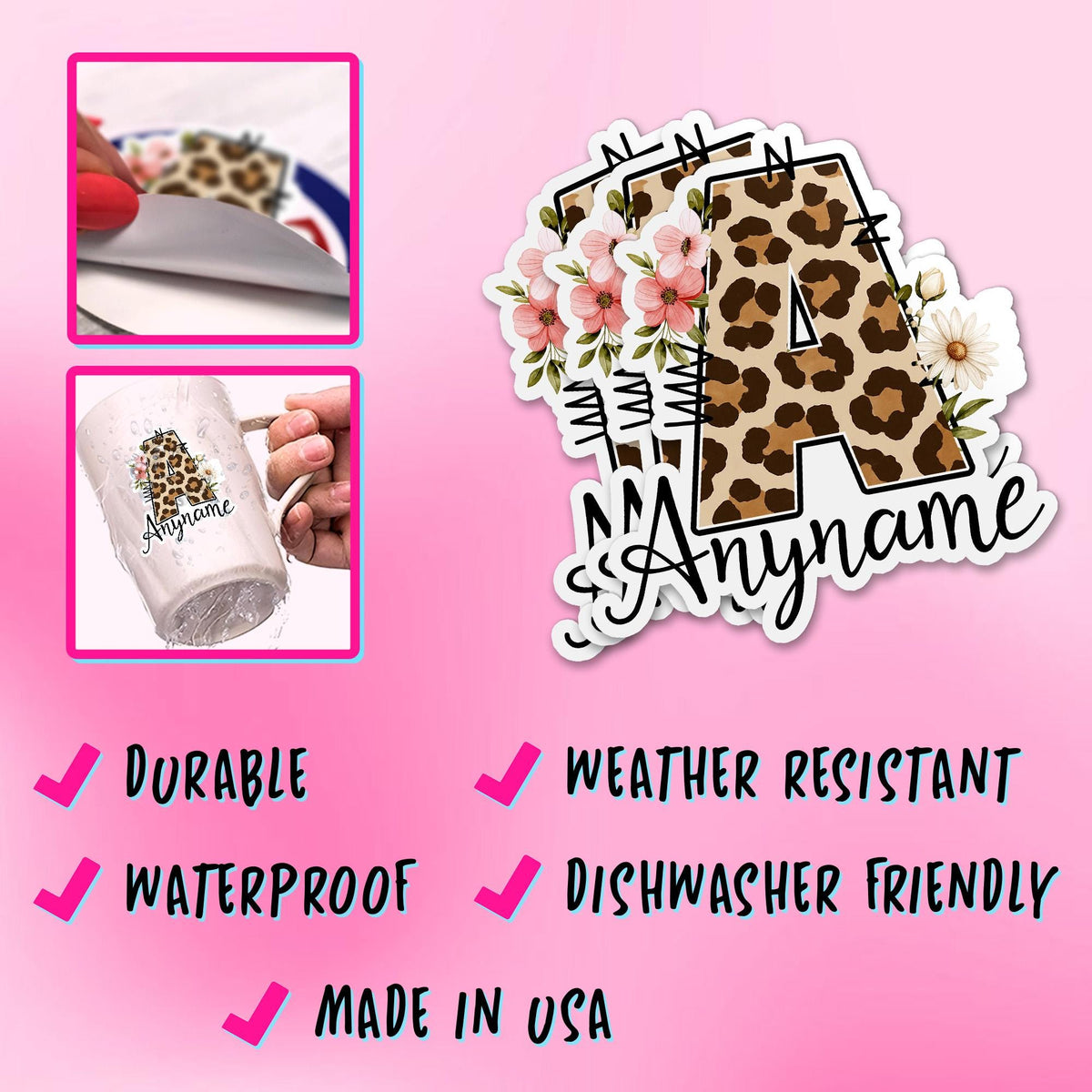 Custom Leopard Initial Name Sticker by Stickreews — view 3