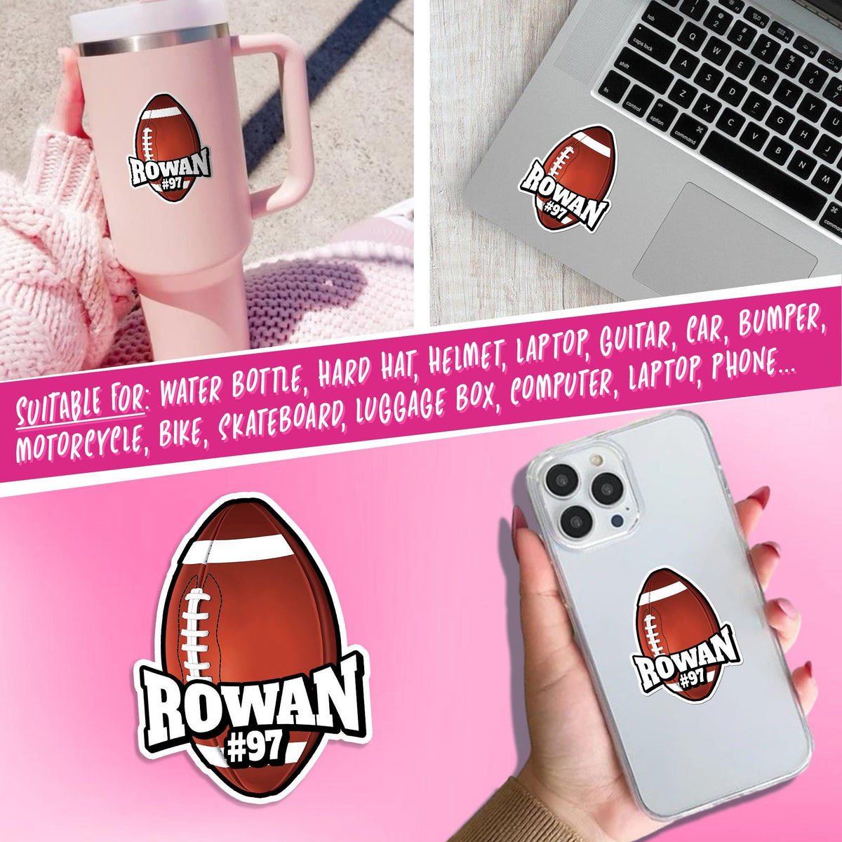 Custom name sticker in a football-style font with a ball – view 6