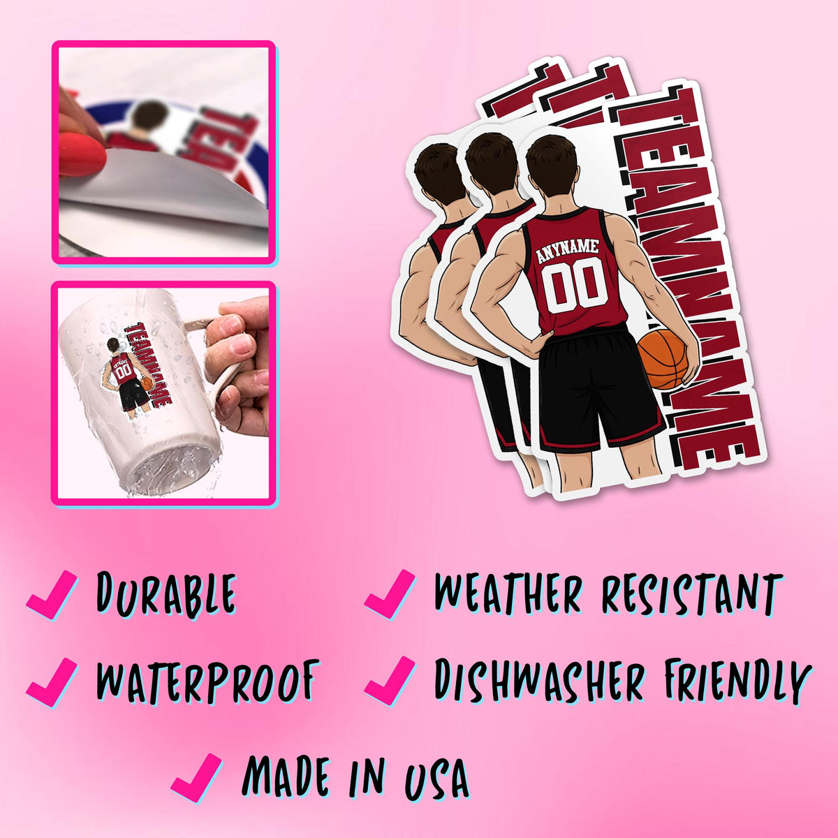 Custom basketball player sticker with a name, number, jersey color and shorts color – view 7