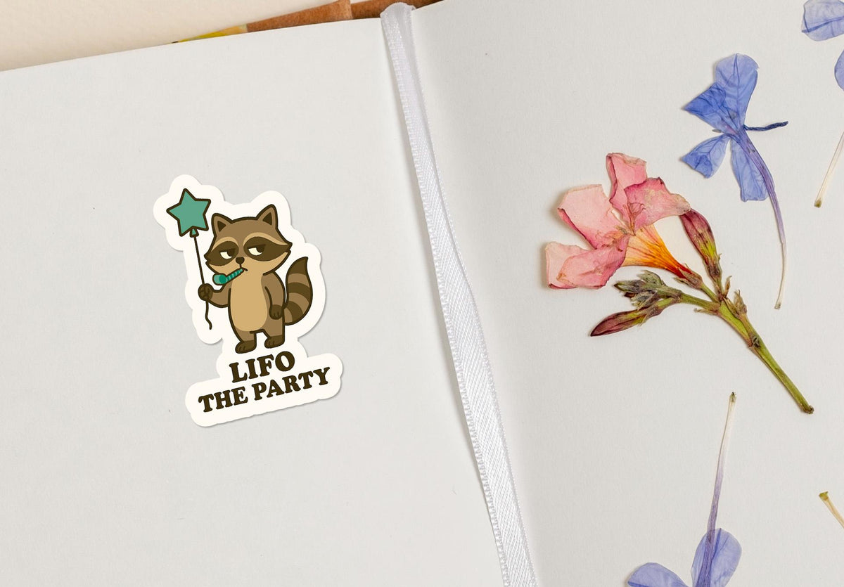 LIFO the Party Raccoon for Accountants sticker, finance students – view 4