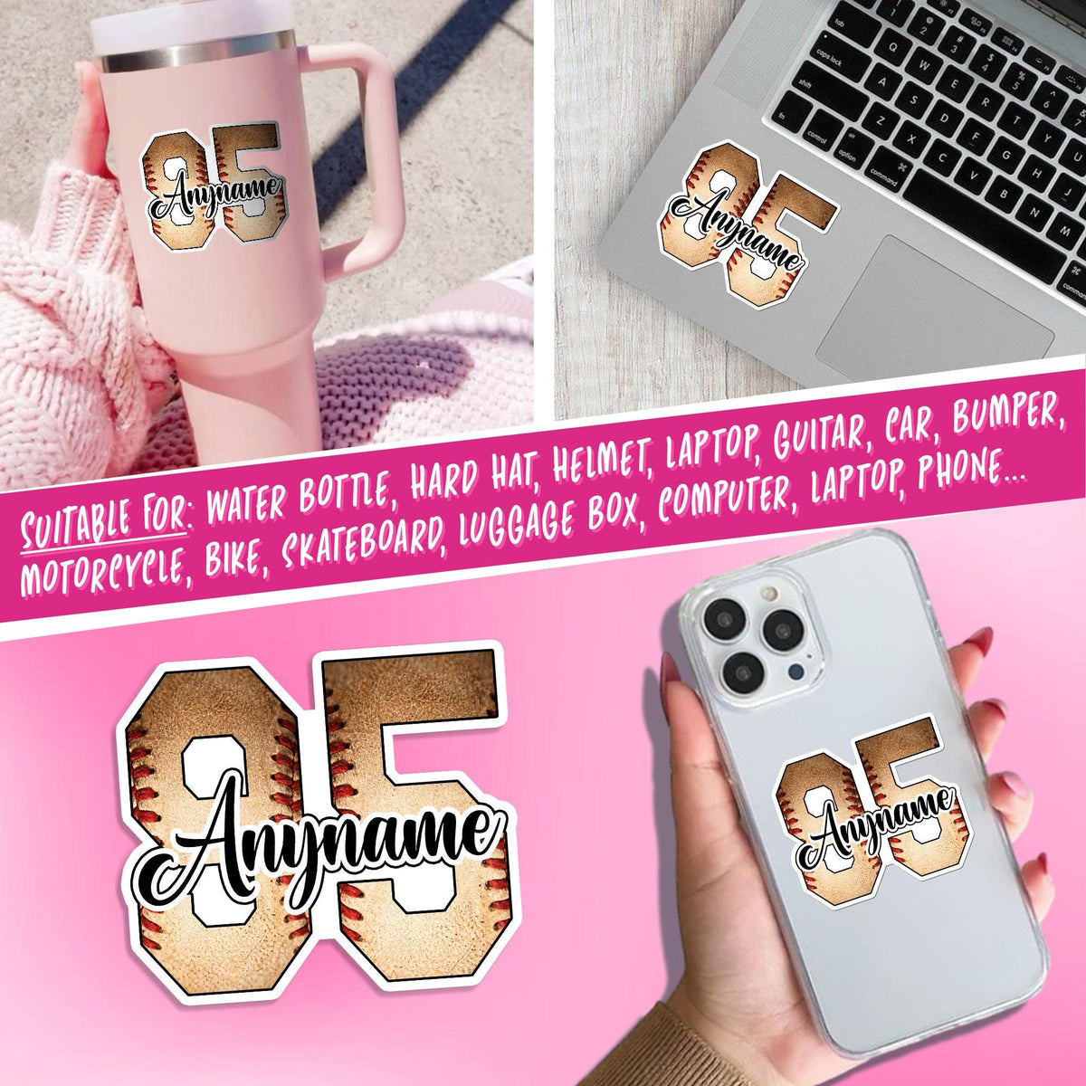 Custom vintage baseball sticker with a retro number and script name – view 6