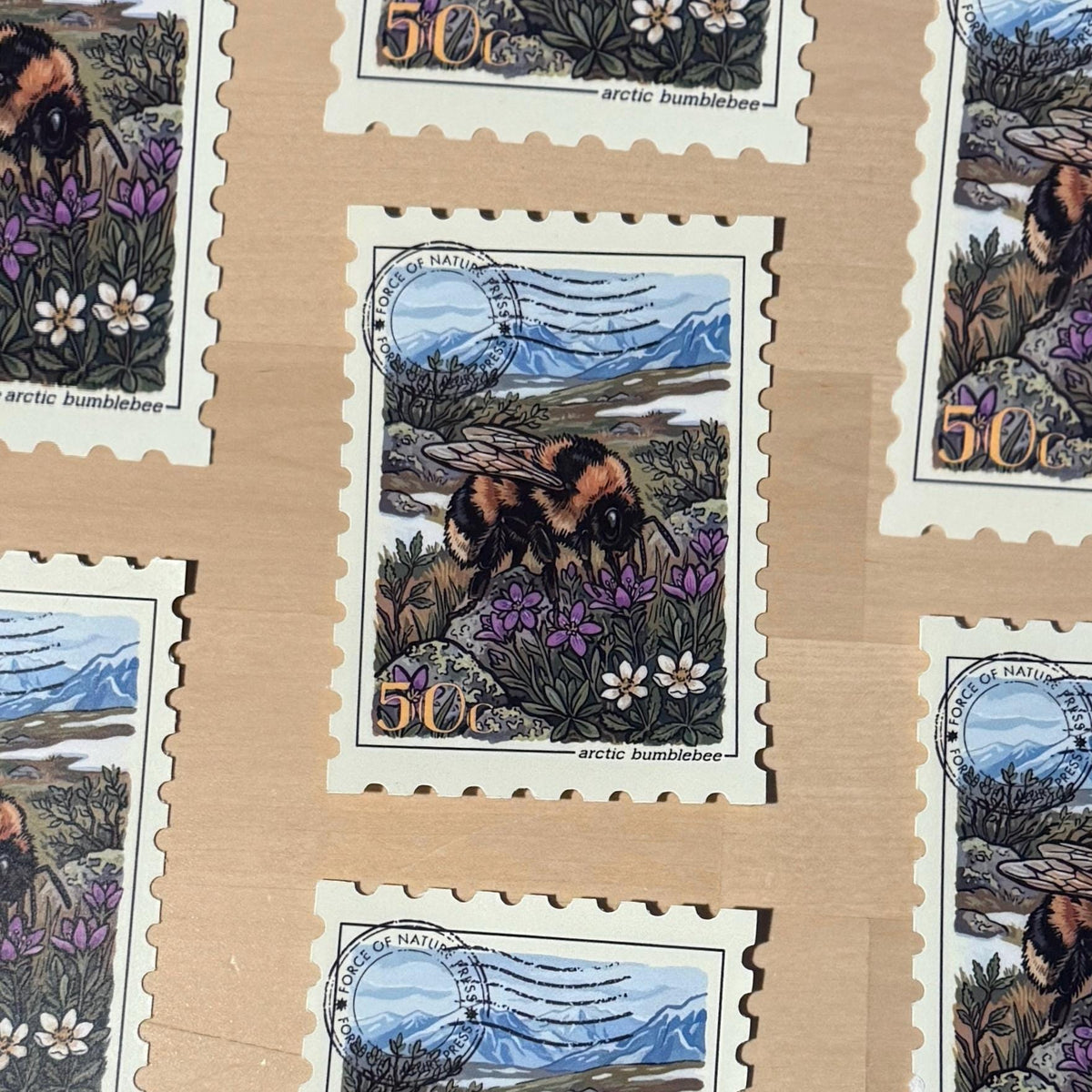 Arctic Bumblebee Stamp sticker, vintage postage stamp design – view 3