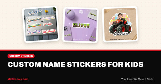 Custom name stickers for kids blog banner with groovy name, pixel block name and race car name stickers