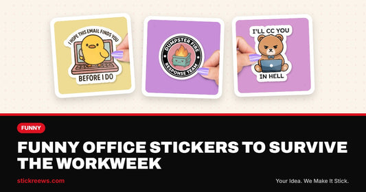 Funny office stickers banner with angry duck email, dumpster fire response team and I’ll CC you in hell bear stickers