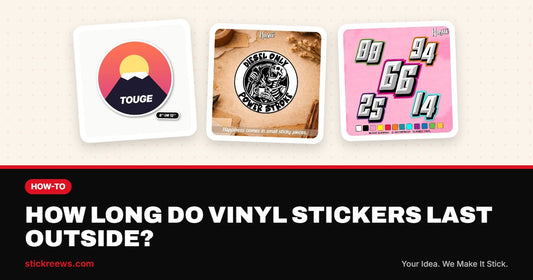 How long do vinyl stickers last outside banner with Mt. Fuji Touge Sunset decal, Diesel Only skeleton sticker and custom racing number decals