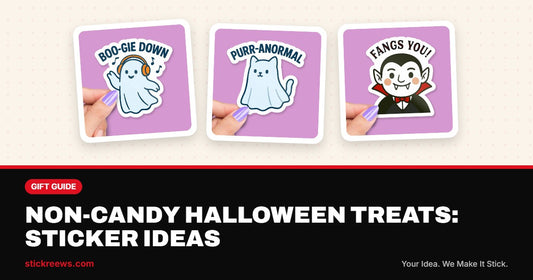 Non-candy Halloween treats banner with ghost, ghost cat and vampire vinyl stickers