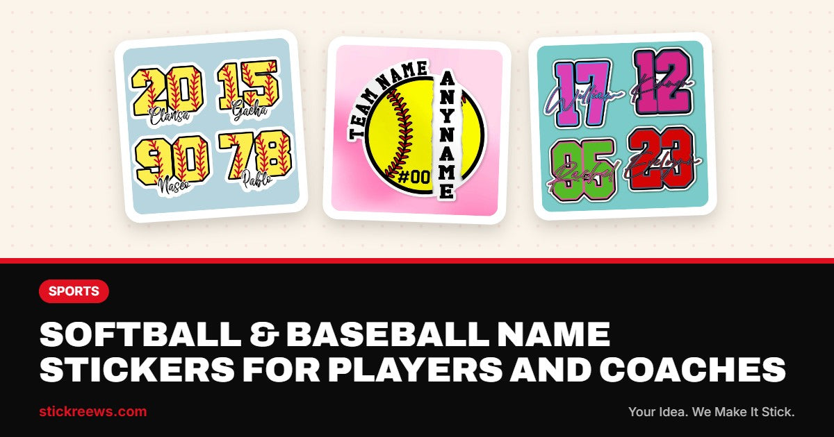 Softball and baseball name stickers banner with custom softball number and name sticker, softball team name sticker and name and number decal