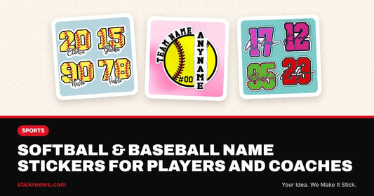 Softball and baseball name stickers banner with custom softball number and name sticker, softball team name sticker and name and number decal