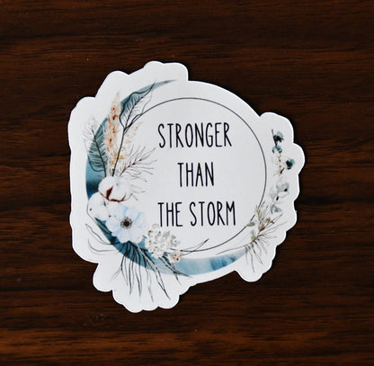 Stronger Than the Storm sticker, blue boho moon
