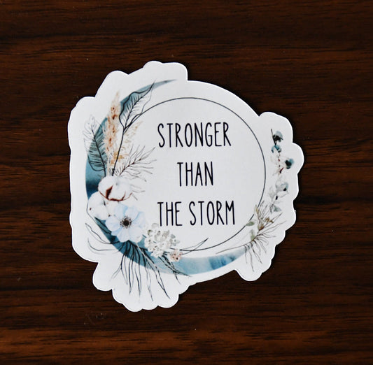 Stronger Than the Storm sticker, blue boho moon