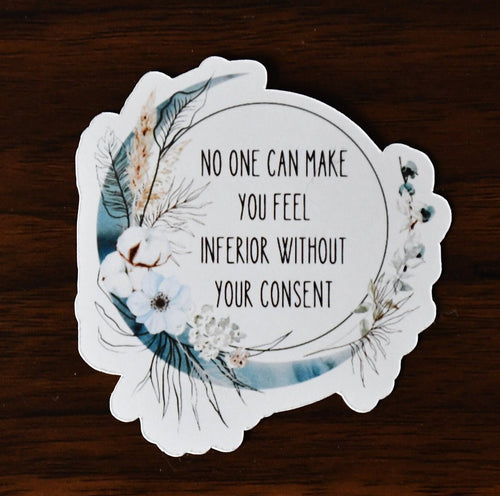 Eleanor Roosevelt Quote sticker, uplifting blue boho moon