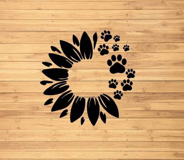 Sunflower and Dog Paw Car Decal vinyl decal