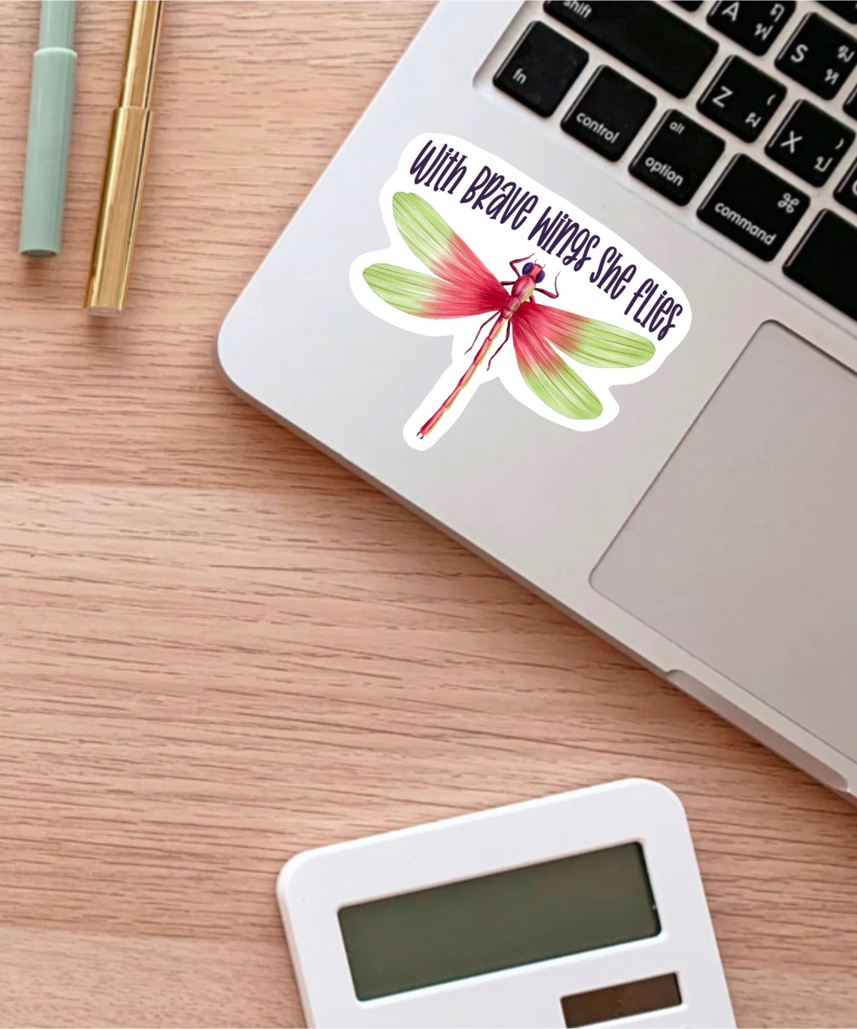 With Brave Wings She Flies sticker, warrior quote – view 3