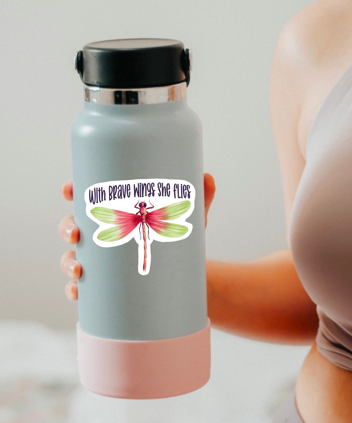 With Brave Wings She Flies sticker, warrior quote – view 2