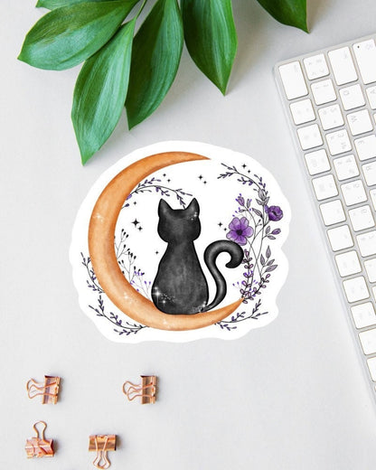 Floral Cat sticker, halloween cat