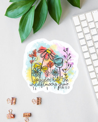 Consider How the Wildflowers Grow sticker, luke 12:27
