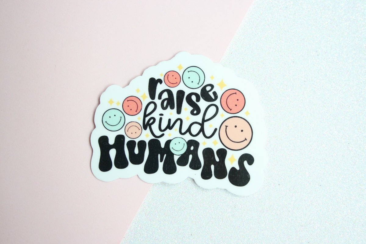 Raise Kind Humans sticker, happy face – view 2