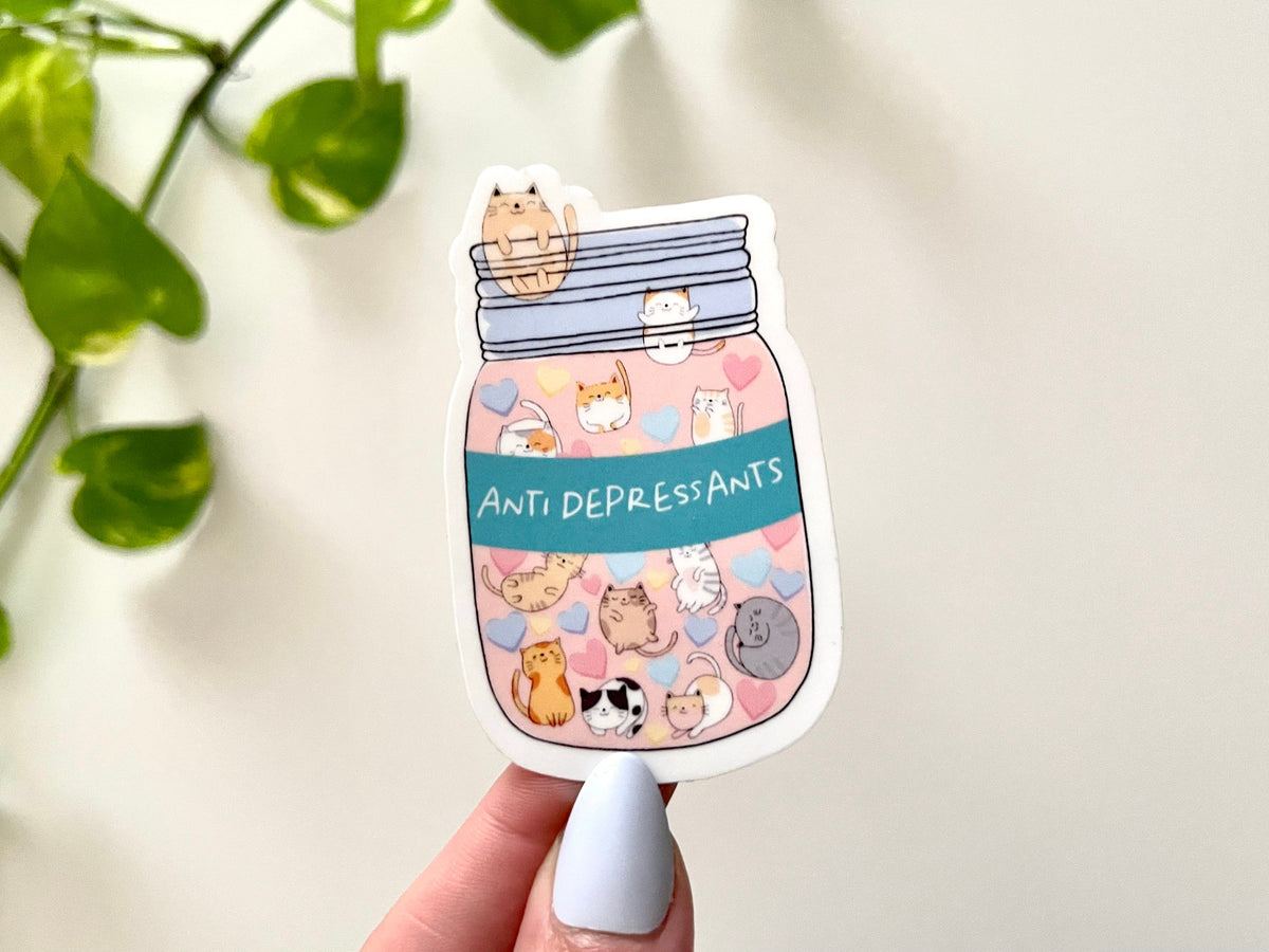 Anti Depressant Cat Cup sticker, cat mom