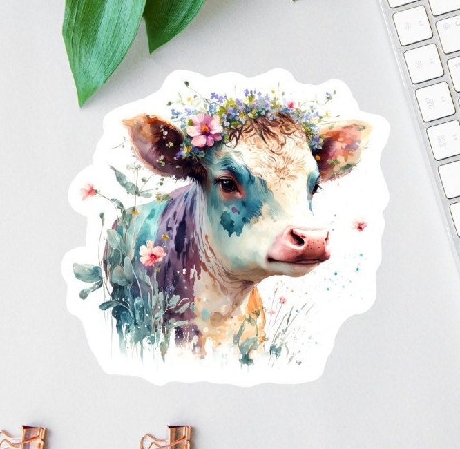 Floral Cow sticker, farm life