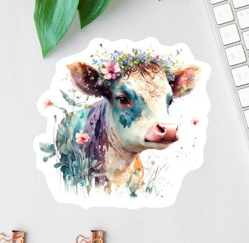 Floral Cow sticker, farm life