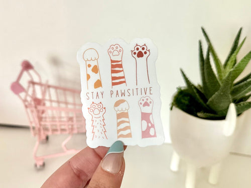 Stay Pawsitive sticker, cat mom