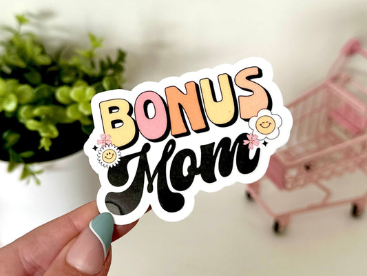 Bonus Mom sticker, retro groovy style