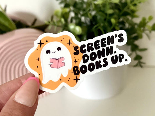 Screens Down Books Up sticker, book lovers