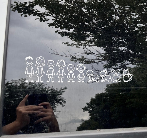 Custom Stick Figure Family Car Decal vinyl decal, parents, kids and pets