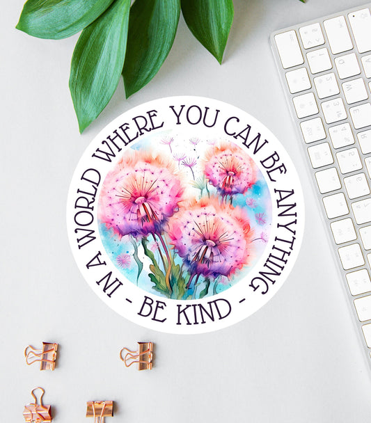 Be Kind sticker, watercolor dandelion