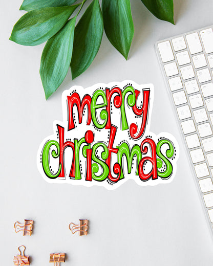 Merry Christmas sticker, merry & bright