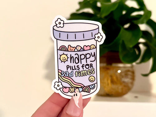Happy Pills for Sad Times sticker, therapy frog