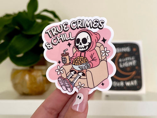 True Crimes & Chill Skeleton sticker