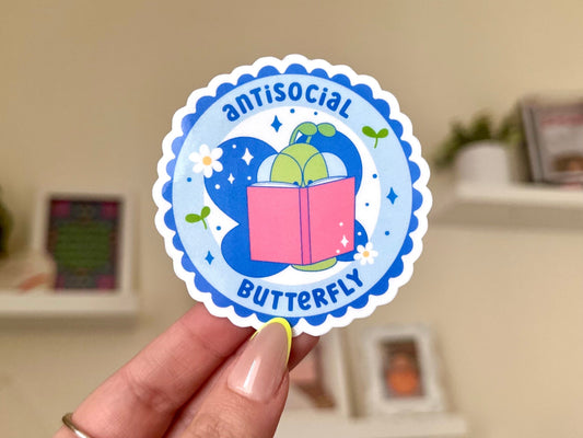 Anti Social Butterfly sticker, cute mental health
