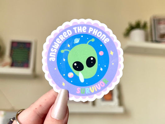 Answered the Phone Survivor sticker, cute mental health