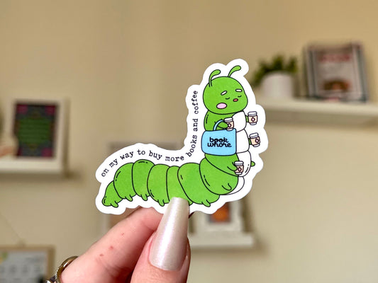 On My Way to Buy More Books & Coffee sticker