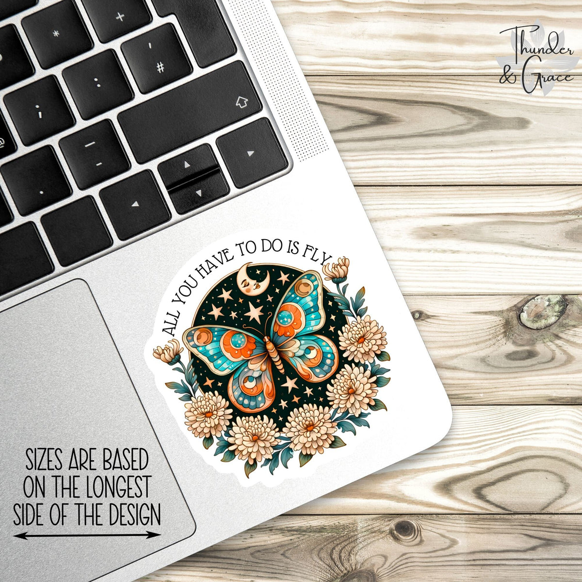 All You Have to Do Is Fly sticker, boho floral butterly – view 2