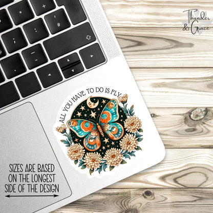 All You Have to Do Is Fly sticker, boho floral butterly – view 2