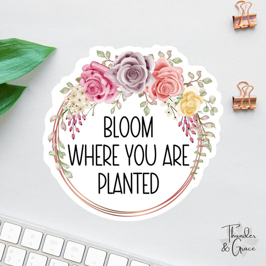 Bloom Where You Are Planted sticker, words of affirmation
