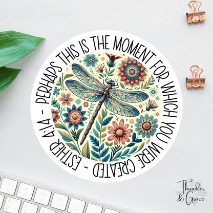 Esther 4:14 sticker, floral dragonfly